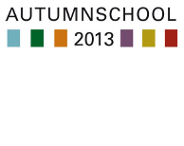 Das Logo der Autumn School besteht aus dem gleichlautenden Schriftzug und mehreren farbigen Kästen, die mit dem Design der Flyer zur Veranstaltung korrespondieren.